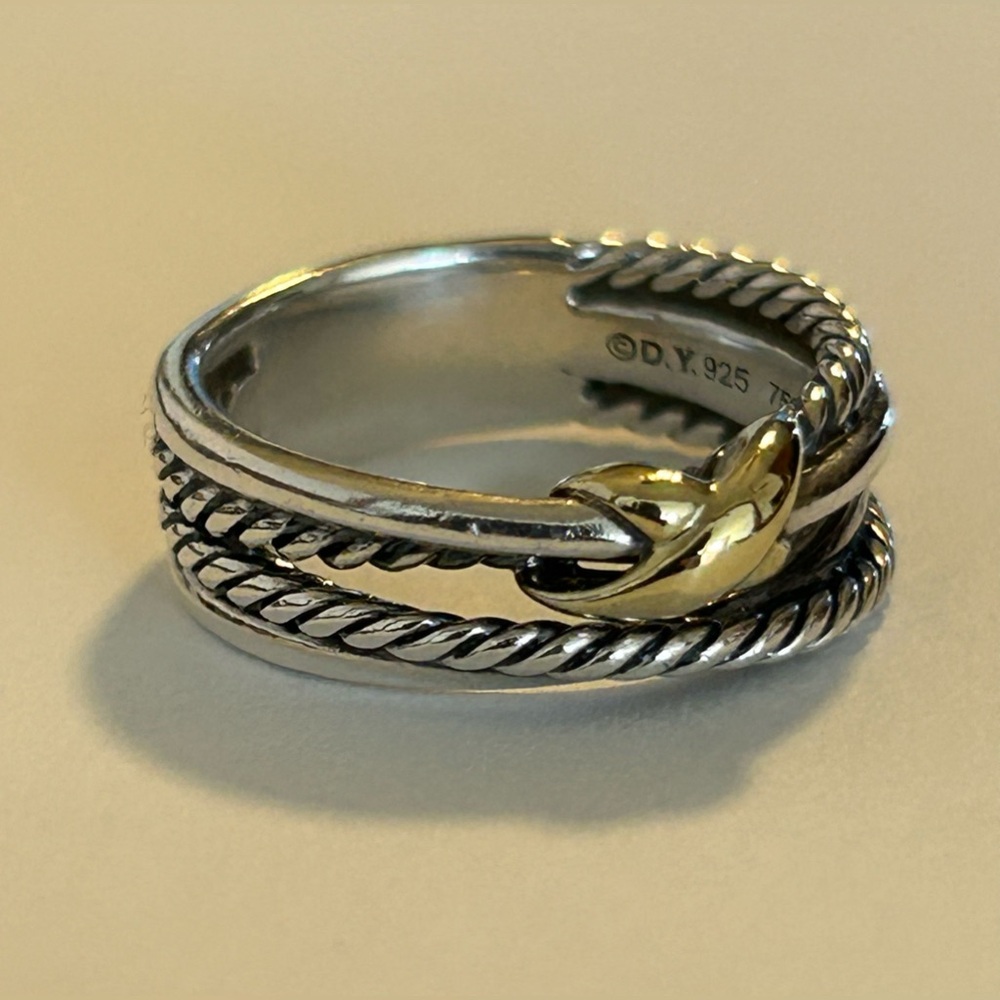 David Yurman 925 Sterling Silver 750 18k Yellow Gold Single X Crossover Ring 5US